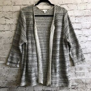 Pure J Jill Open Front Black White Knit Stripe 3/4 Sleeve Shawl Sweater